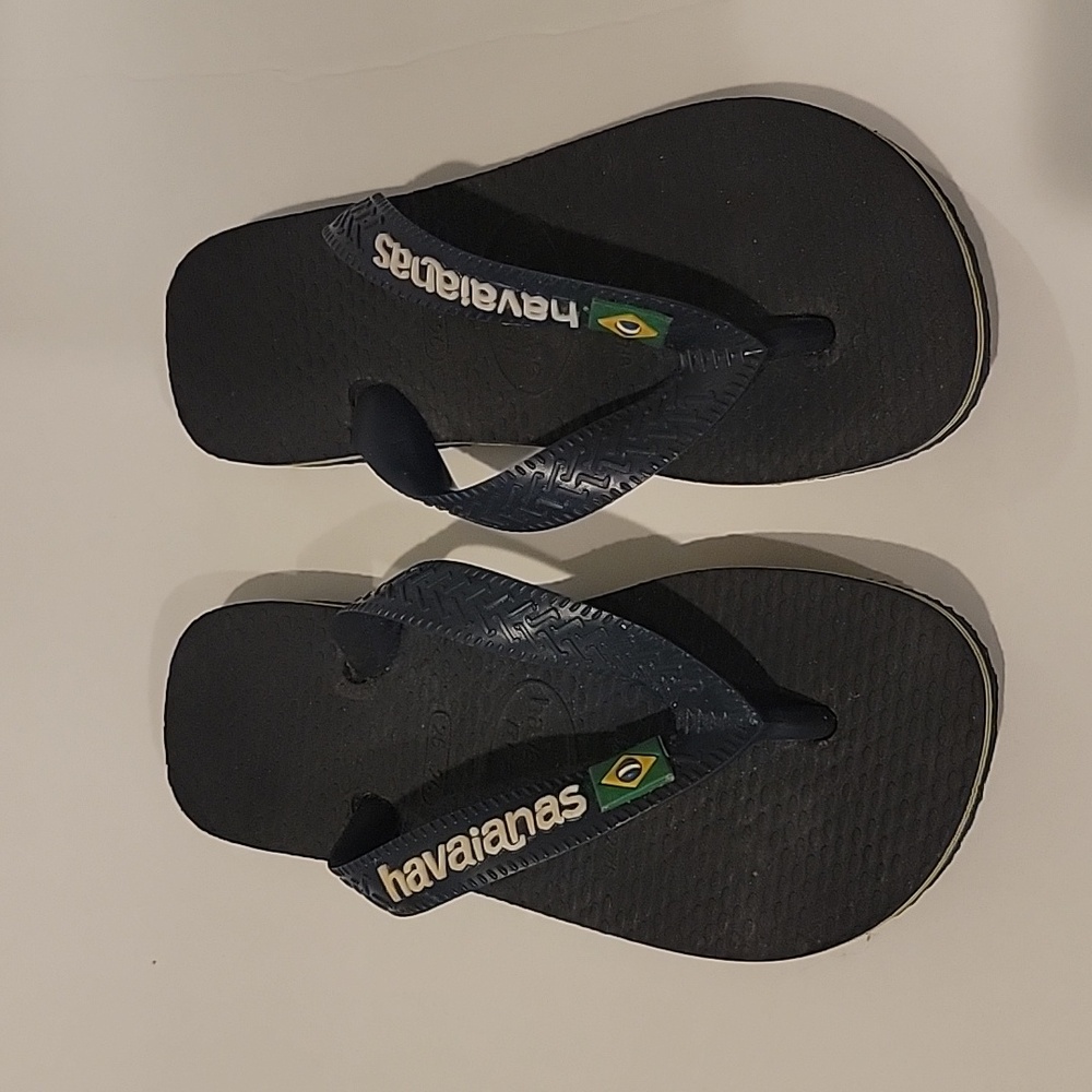 New BABY BRAZIL LOGO FLIP FLOPS NAVY BLUE size 25-26 usa 9/10c blue flip sandal